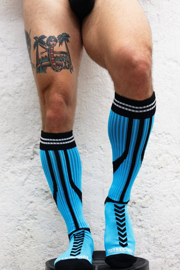 Chaussettes hautes Sucker – érzéki kék combfelső zoknik - Image 6