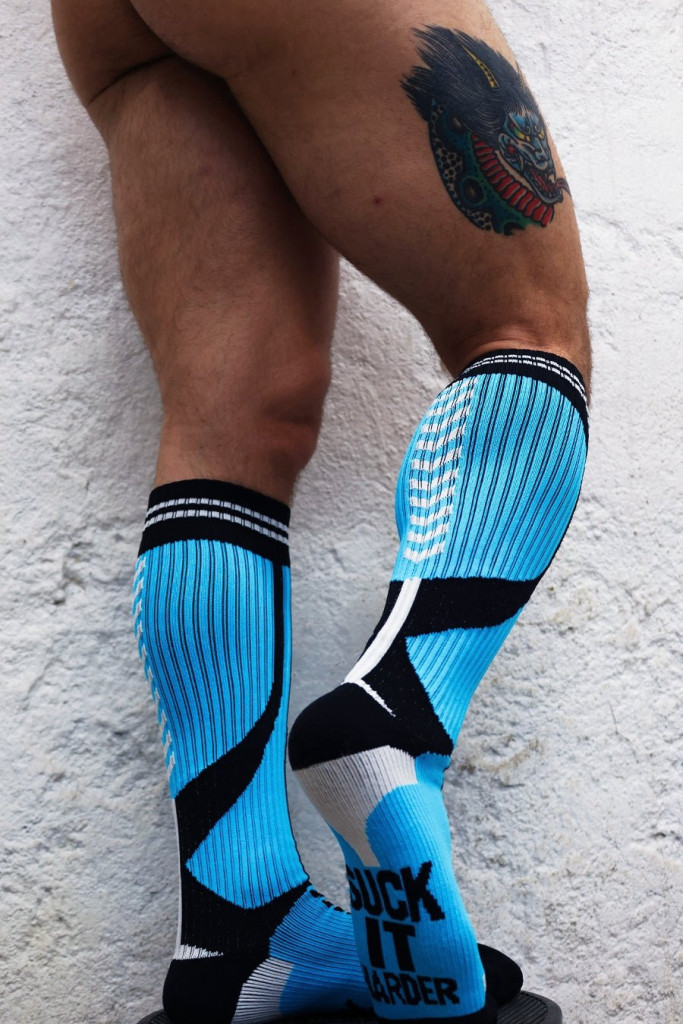 Chaussettes hautes Sucker – érzéki kék combfelső zoknik - Image 7