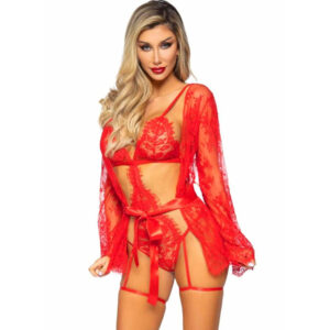 Leg Avenue 86123 – piros teddy és harisnyatartó szett M