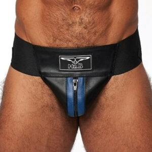 Mister B bőr jockstrap – stílusos férfi fehérnemű kék-fekete