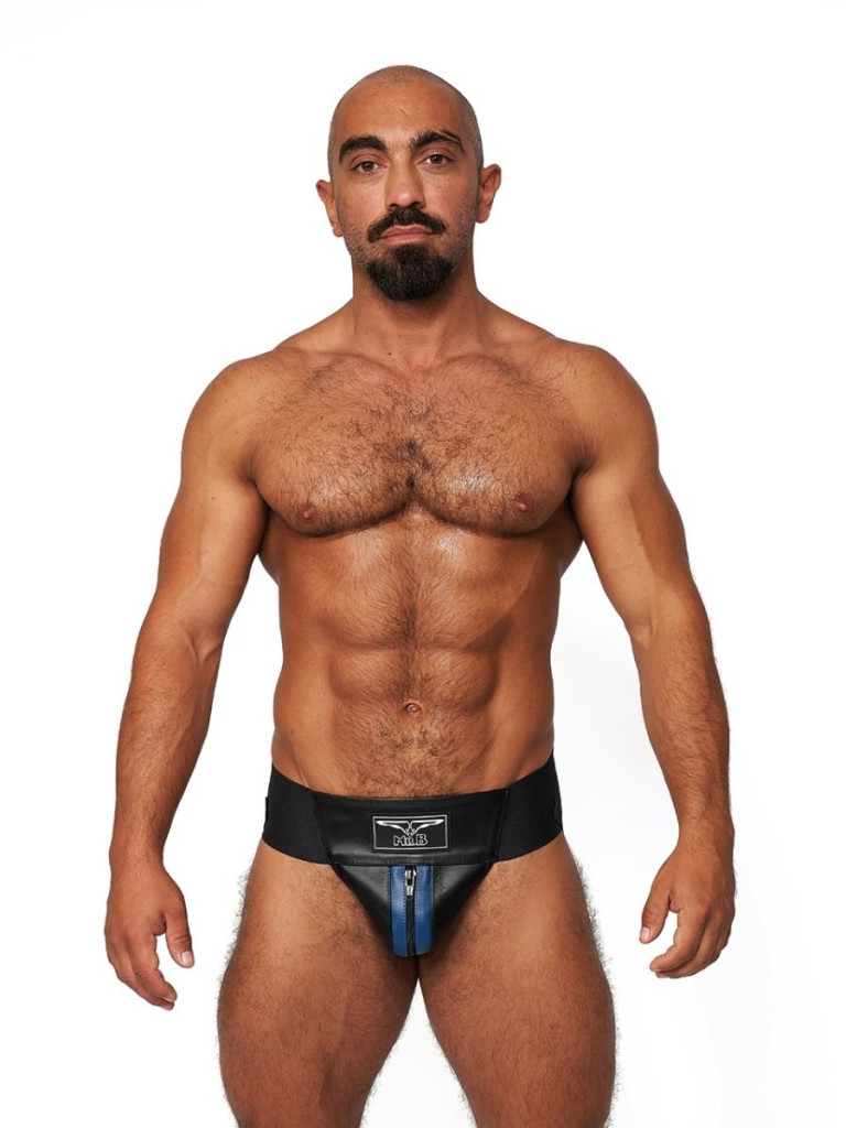Mister B bőr jockstrap – stílusos férfi fehérnemű kék-fekete - Image 3
