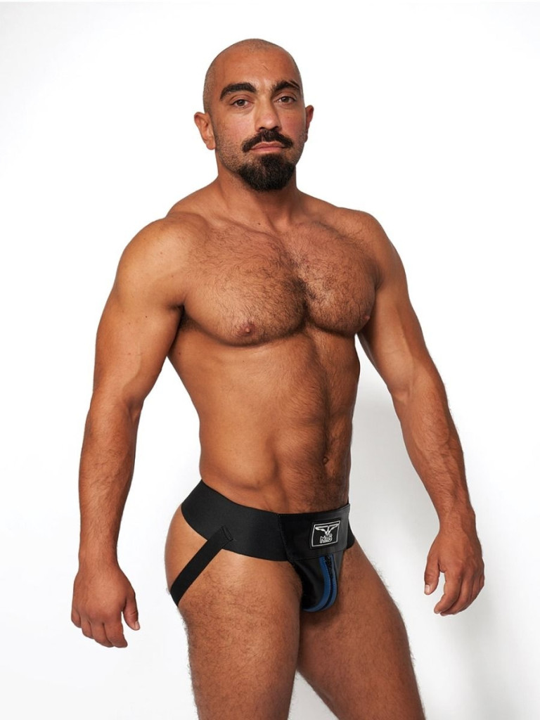 Mister B bőr jockstrap – stílusos férfi fehérnemű kék-fekete - Image 4