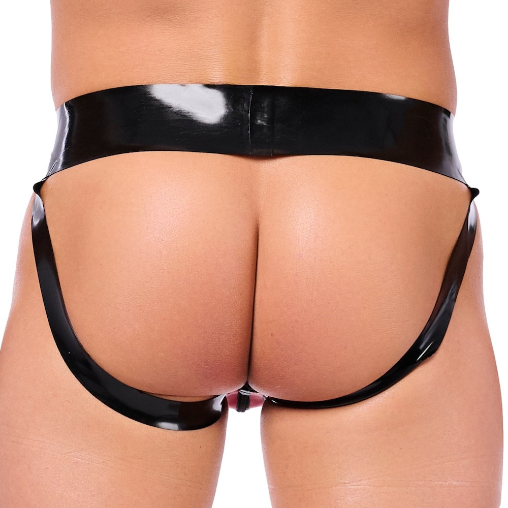Xrub – fekete-piros latex jockstrap cipzárral - Image 2