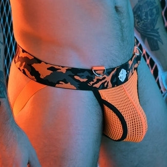 Jockstrap Neo Camo – érzéki narancssárga fürdőnadrág