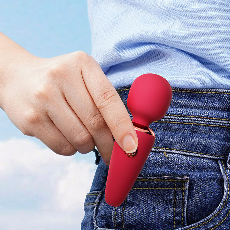 Mini Wand – 10 cm-es, krémes vibráló masszírozó piros - Image 5