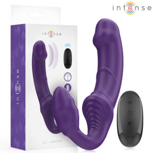INTENSE – távirányítós, dupla vibrátor, 20 cm, lila