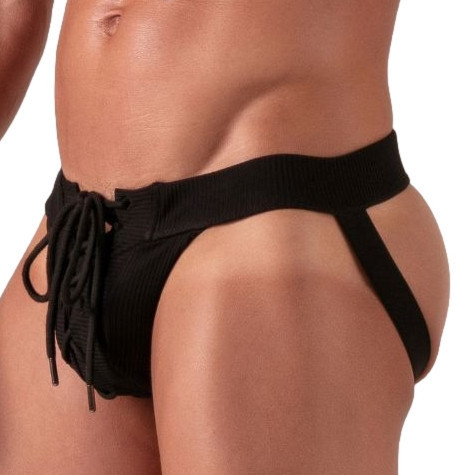 Fűzős fekete jockstrap - stílusos kényelem férfiaknak