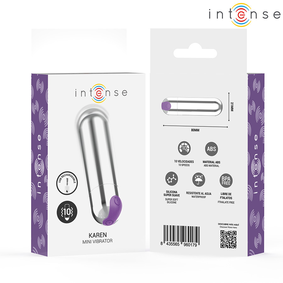 INTENSE KAREN MINI – újratölthető vibráló golyó ezüst színben - Image 6