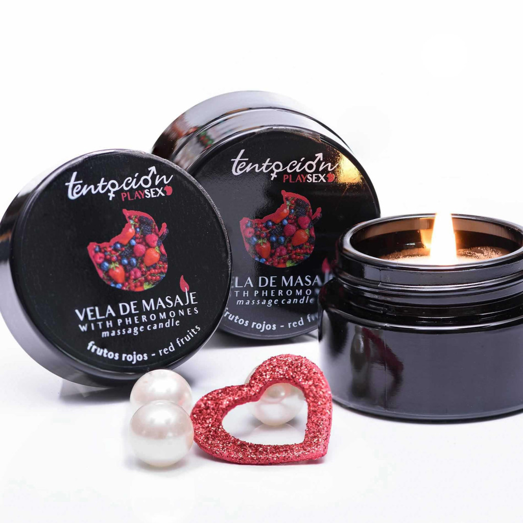 Tentación Play Sex Pheromon gyertya 20ml vörös bogyós illattal