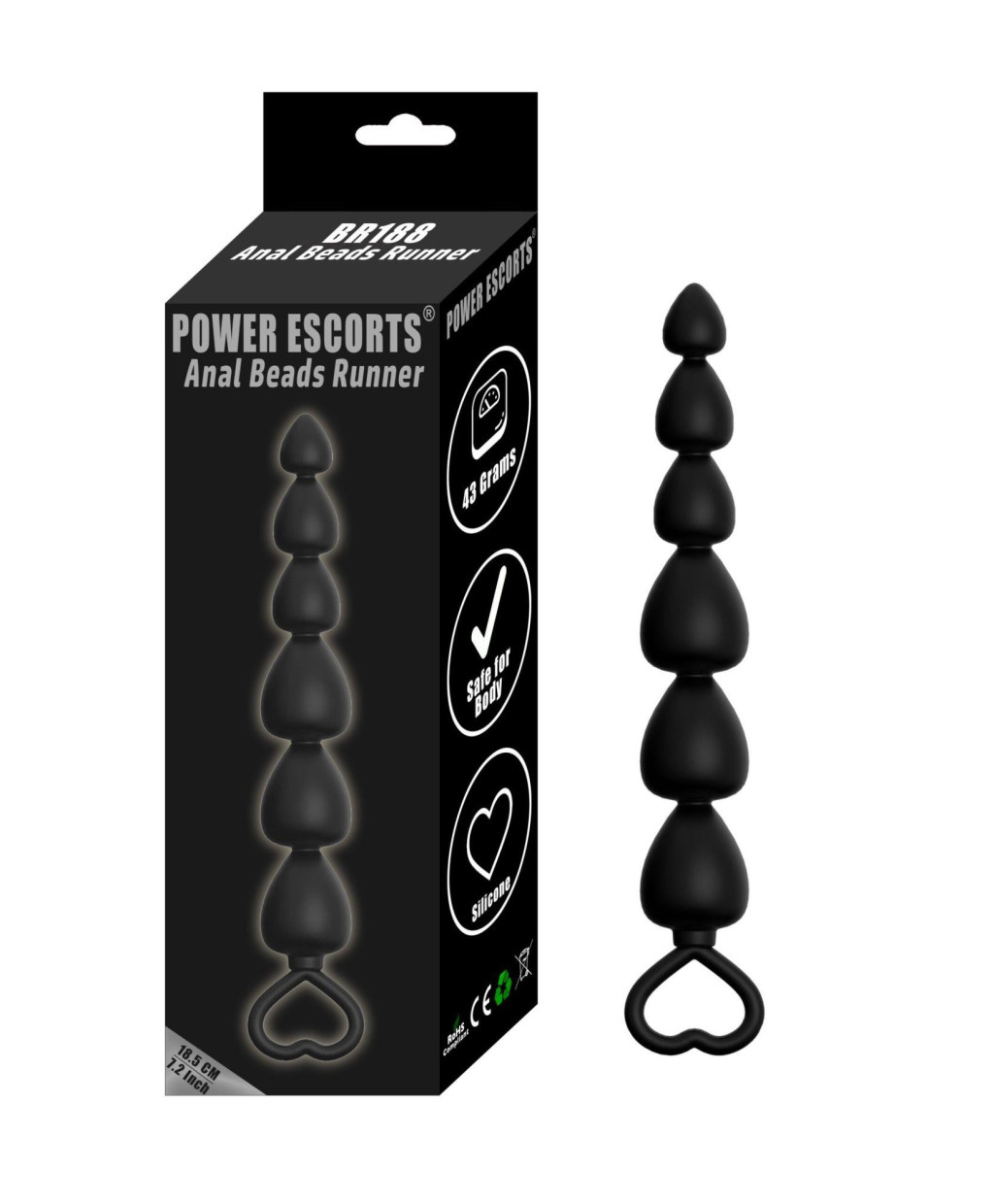 Plug-Power Escorts Anal Beads anál gyöngysor szilikon fekete