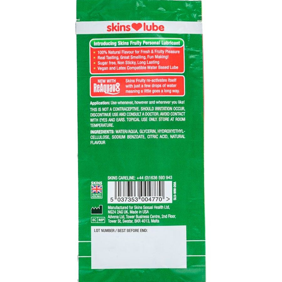 Skins vízbázisú síkosító 5 ml görögdinnye ízű egyszeri adag - Image 2