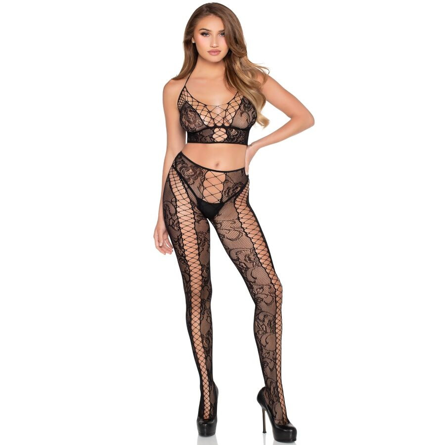 Leg Avenue Háló és csipke szett Crop top és harisnya fekete egy méret