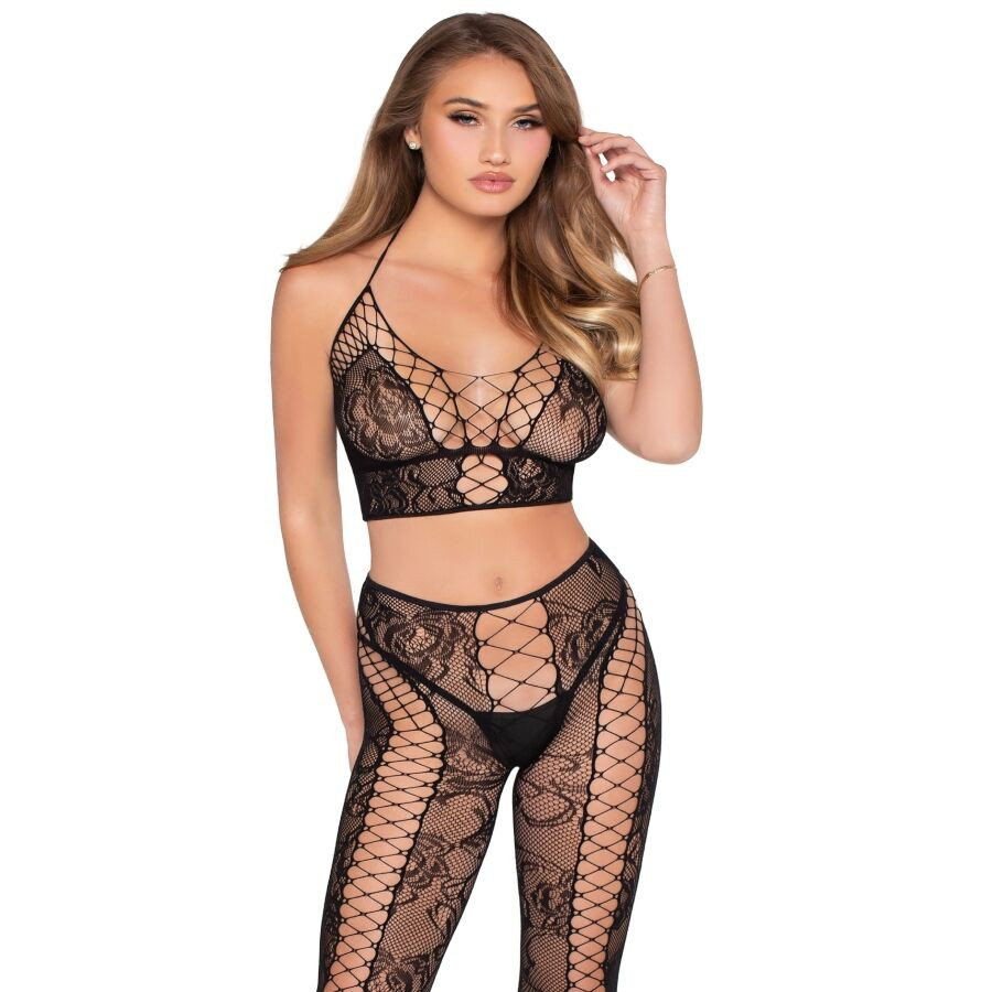 Leg Avenue Háló és csipke szett Crop top és harisnya fekete egy méret - Image 3