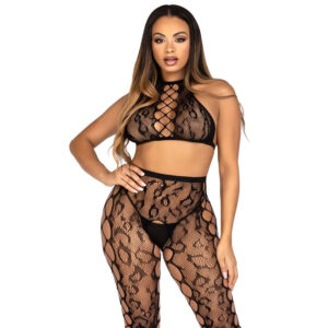 Leg Avenue Crop Top és Lábharisnya Kifordított Rész Fekete Egy Méret