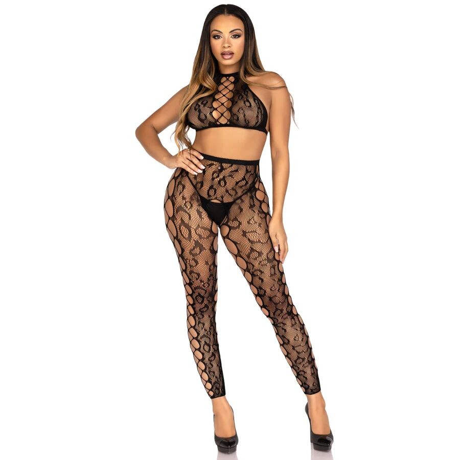 Leg Avenue Crop Top és Lábharisnya Kifordított Rész Fekete Egy Méret - Image 4