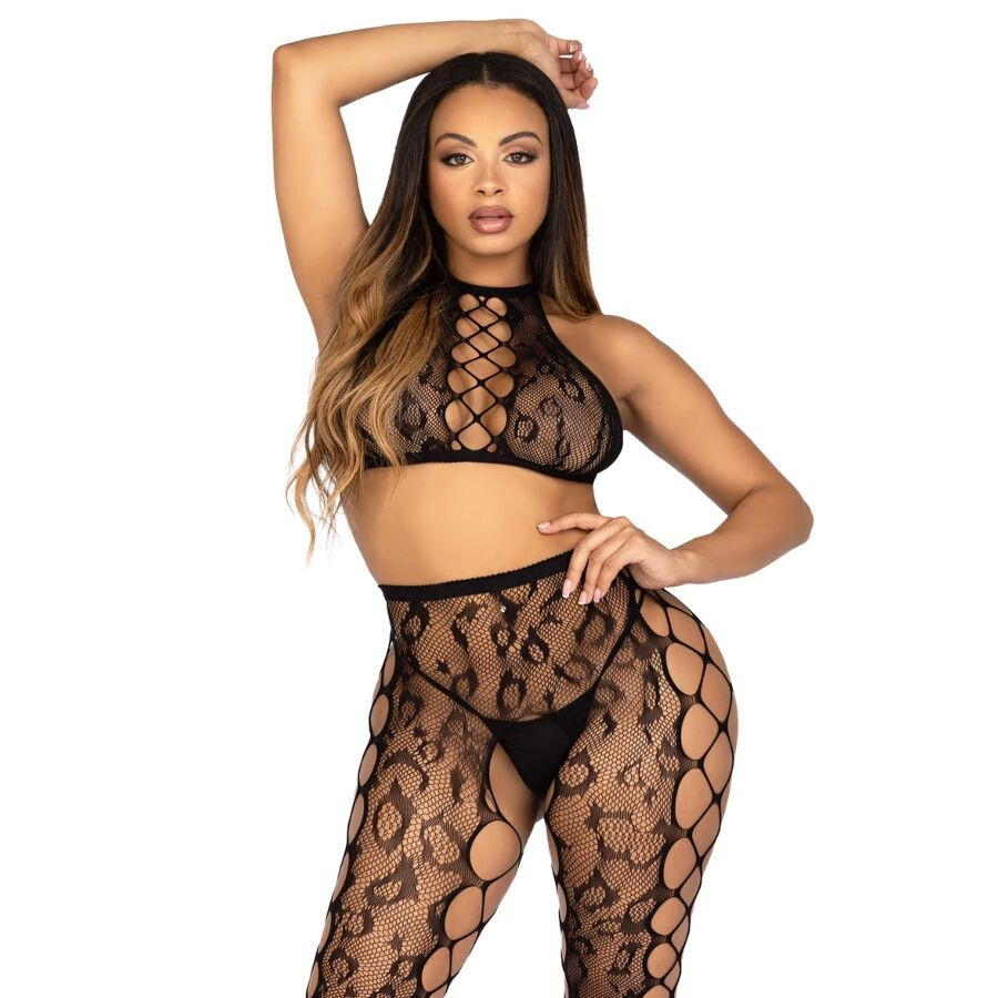Leg Avenue Crop Top és Lábharisnya Kifordított Rész Fekete Egy Méret - Image 6